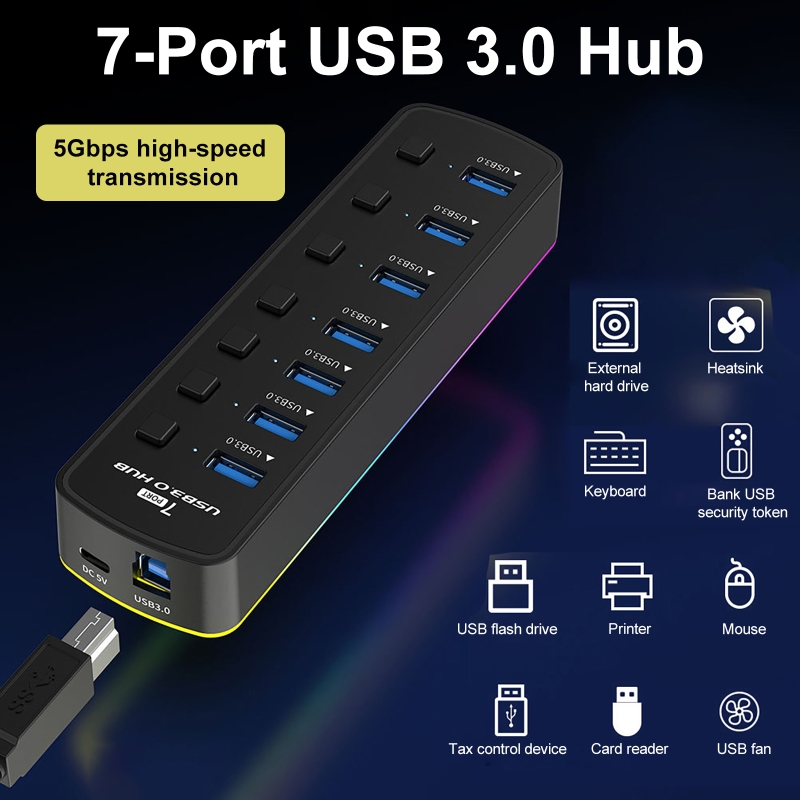 RGB 7-Port USB 3.0 Hub 5Gbps S - Usb Hub 7 Port review and price