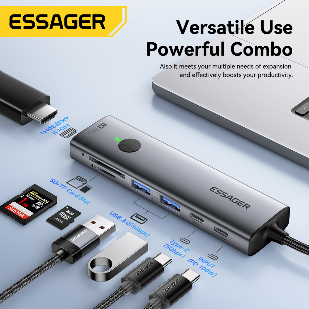 Essager USB C HUB 4K 7-in-1 Ty - Usb Hub 7 Port review and price